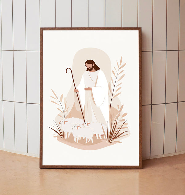 Jesus and the White Lamb in the Desert – Spiritual Poster