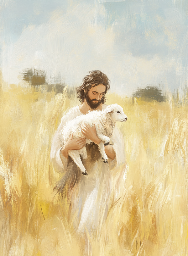 Jesus and Lamb of God Wall Art - Modern Catholic Canvas, Large Biblical Jesus Painting, Christian Home Decor