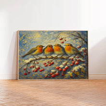 12 Days of Christmas Print, Four Calling Birds Christmas Wall Art, Vintage Christmas Prints