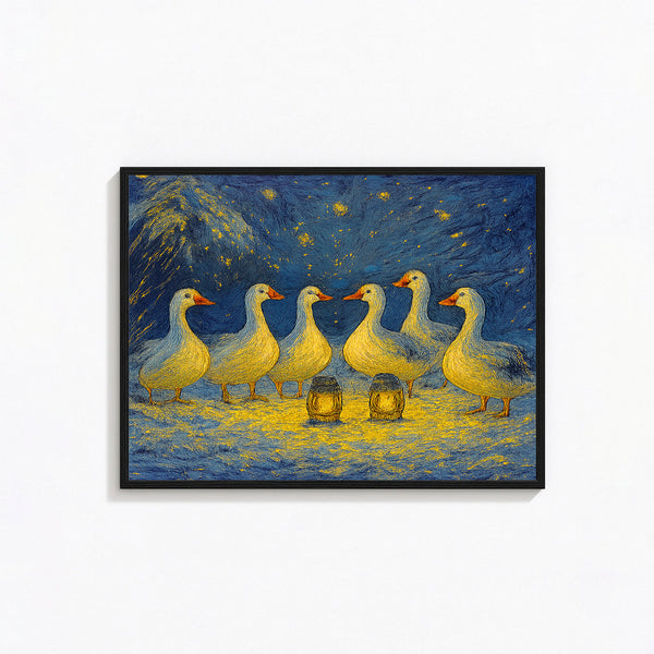 12 Days of Christmas Print, Six Geese a laying Christmas Wall Art, Winter Academia art prints