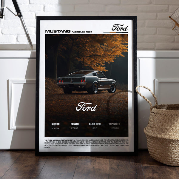 1967 Ford Mustang Fastback Poster Classic Muscle Car Art 4389079916