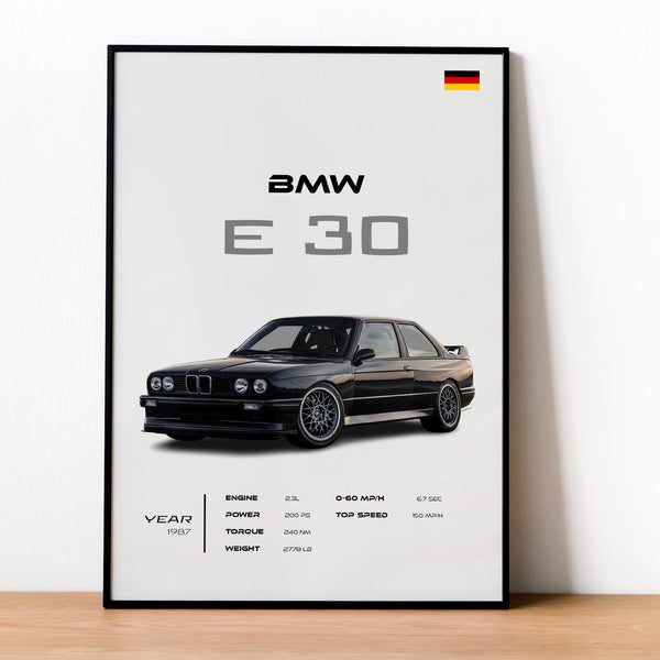 1987 BMW E30 Poster - Classic Car Wall Art - Black Sports Car Print - Automotive Decor - Perfect Gift for Car Enthusiasts