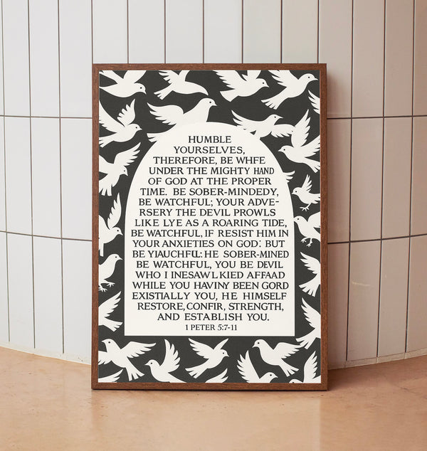 1 Peter 5 7 Bible Verse Wall Art Modern Christian Black and White Bird Art, Scripture Decor Cast Your Anxiety on Him Print or Canvas 2