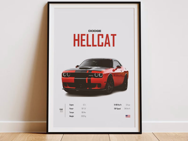 2Dodge Challenger SRT Hellcat Poster - Hellcat Prints - Dodge Posters - Car Prints - Car Wall Art - Car Poster - Boys Room Decor 