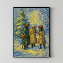 3 Sisters in the Snow Christmas Artwork, Sisters Wall Art, Winter Landscape Painting