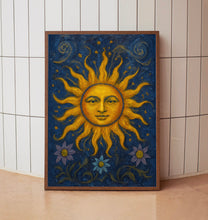 90s Celestial Sun Print, 90s Whimsigoth Celestial Magical Home Decor, Sunshine Poster, Blue And Yellow Celestial Art, Cosy Witchy Print