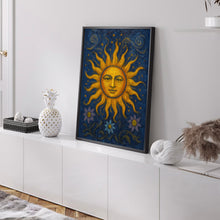 90s Celestial Sun Print, 90s Whimsigoth Celestial Magical Home Decor, Sunshine Poster, Blue And Yellow Celestial Art, Cosy Witchy Print