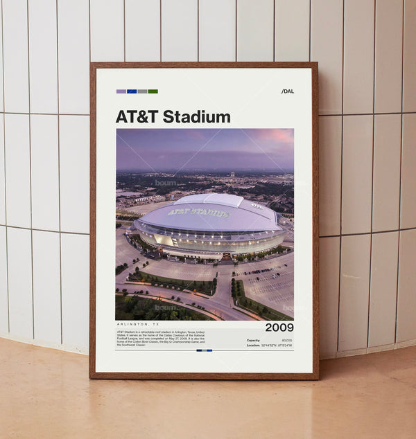 AT&T Stadium Poster Dallas Cowboys NFL Print, Mid-Century Modern