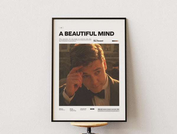 A Beautiful Mind Film Poster, Russell Crowe and Jennifer Connelly Starring A Beautiful Mind Print Poster, Alternative Movie Poster Idea 1873462480