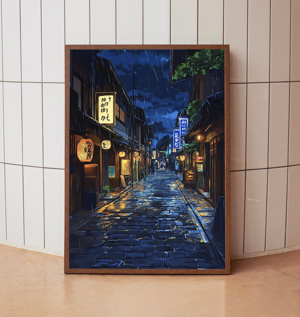 A Ghibli-Style Painting of an Old Street in Kyoto Wall Art