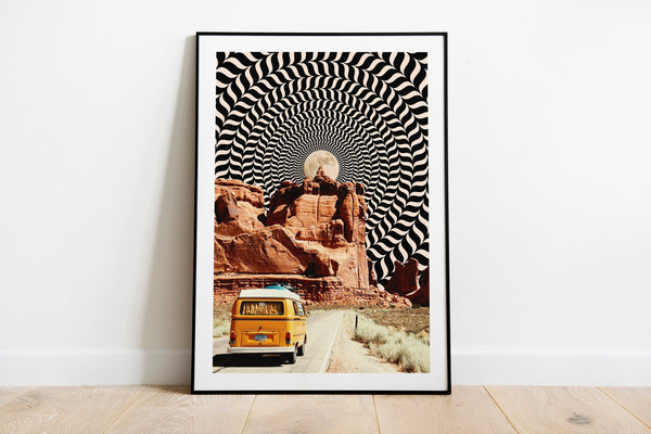 A Real Road Trip  Opart Design  Optical Illusion Poster  Vintage Collage  Trippy Art  Adventure Poster  Psychedelic Trip  Wall Art 1277484734