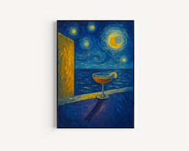 Abstract Minimalist Retro Cocktail And Ocean Print, Modern Summer Decor, Trendy Blue Orange Pink Bold Colourful, Contemporary Aesthetic Art
