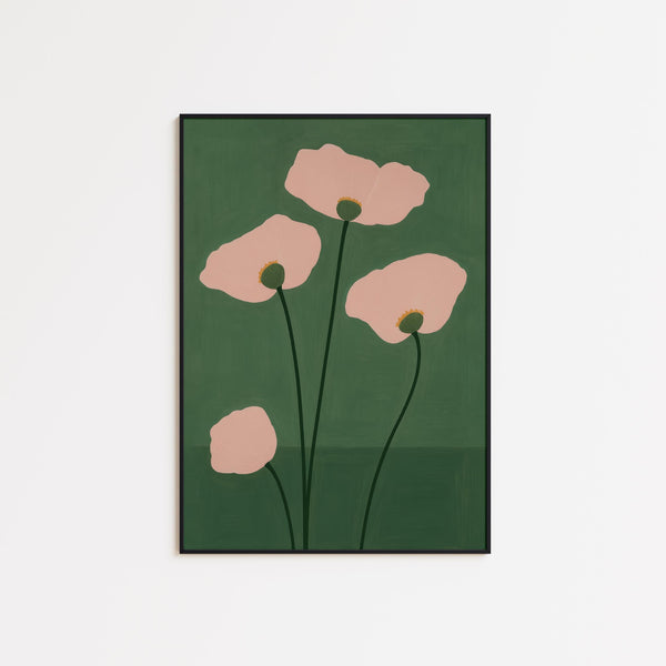 Abstract Poppy Flower Art – Minimal Floral Print in Pink and Green 4298697705