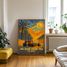 Abu Dhabi Grand Prix Poster – Iconic Formula 1 Racing Scene with Sunset and Palm Trees