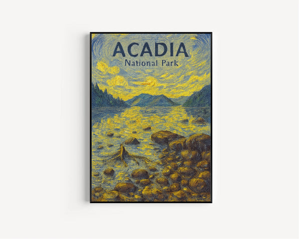 Acadia National Park Poster, Maine USA Travel Poster, Jordan Pond, Bubble Mountains, Vintage Travel Print, Wall Art, Framed Print, WPA, Gift copy