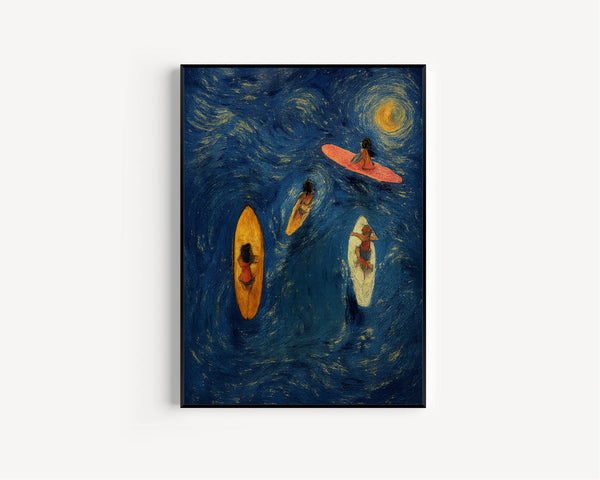 Aerial Surfer Girls Poster, Coastal Wall Art, Ocean Poster Print, Beach House Decor, Summer Wall Art, Turquoise Art Print, Surf Poster