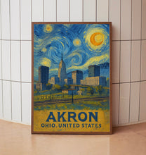 Akron Poster Print, Akron Travel Poster, Akron Van Gogh Style Wall Art, Akron, Ohio, United States