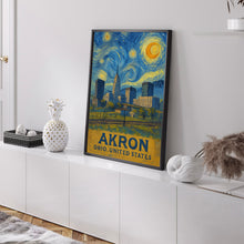 Akron Poster Print, Akron Travel Poster, Akron Van Gogh Style Wall Art, Akron, Ohio, United States