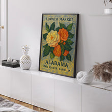 Alabama State Flower Art Print, 1960s Camellia Wall Art, Neutral Botanical Pastel Artwork, Alabama Flower Market
