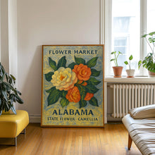 Alabama State Flower Art Print, 1960s Camellia Wall Art, Neutral Botanical Pastel Artwork, Alabama Flower Market