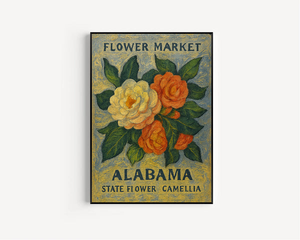 Alabama State Flower Art Print, 1960s Camellia Wall Art, Neutral Botanical Pastel Artwork, Alabama Flower Market