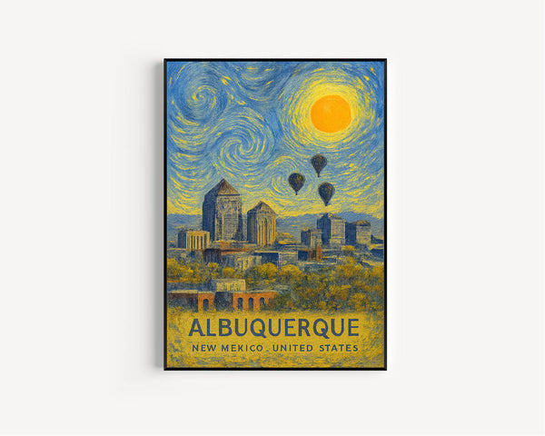 Albuquerque Poster Print, Albuquerque Travel Poster, Albuquerque Van Gogh Style Wall Art, Albuquerque, New Mexico, United States