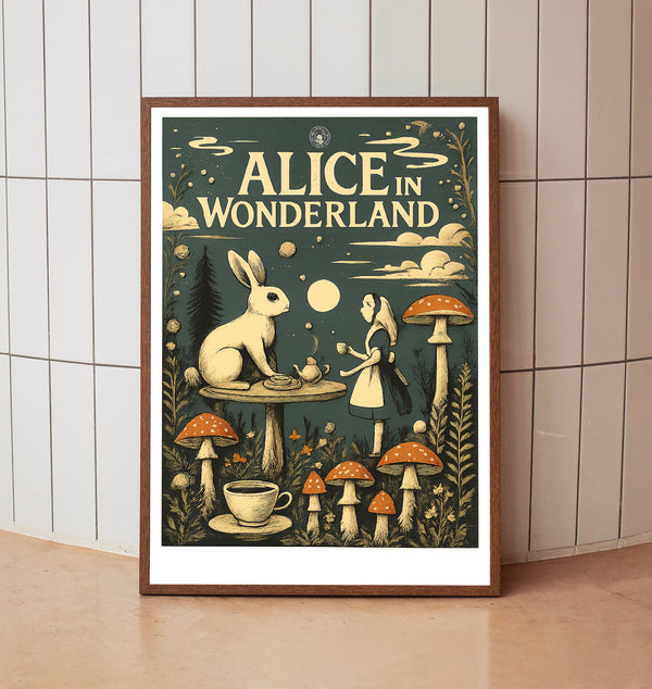 Alice in Wonderland Poster, Lewis Carroll Art, Vintage Book Cover, Minimalist Wall Art, Whimsical Decor