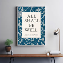 All Shall Be Well Print  Julian of Norwich Quote, Christian Wall Art, Catholic Decor  Religious Vintage Aqua Floral Art