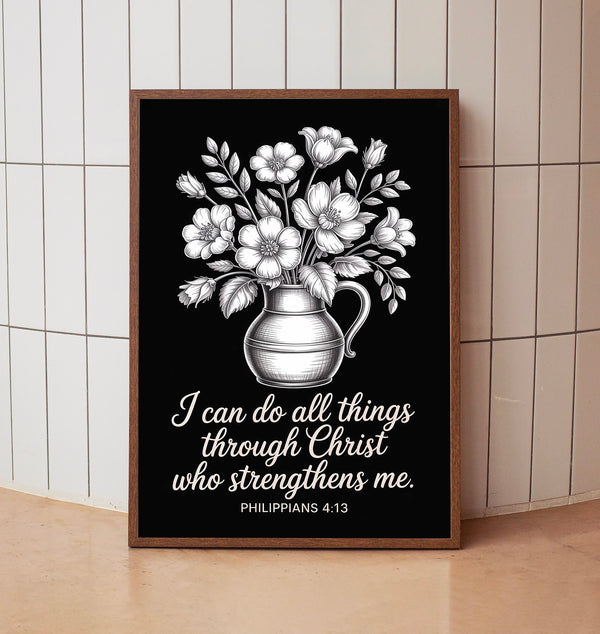 All Things Through Christ Scripture Wall Art, Bible Verse Print, Christian Nursery