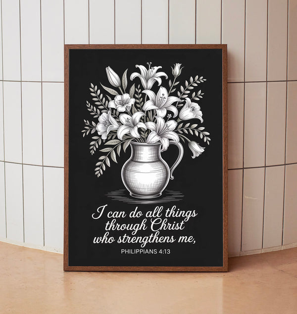 All Things Through Christ Scripture Wall Art, Bible Verse Print, Christian Nursery 1