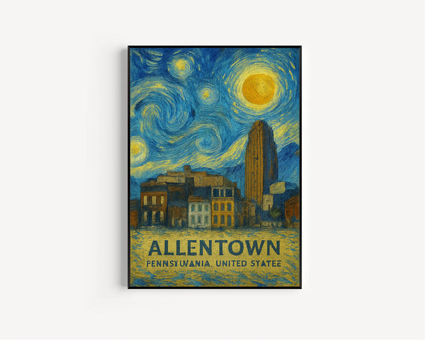 Allentown Poster Print, Allentown Travel Poster, Allentown Van Gogh Style Wall Art, Allentown, Pennsylvania, United States