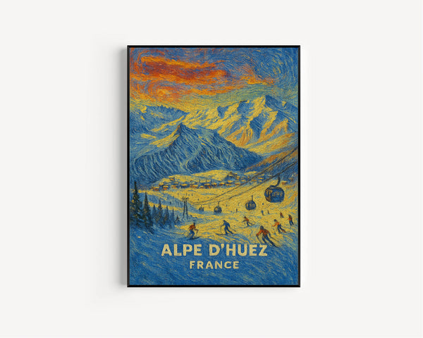 Alpe d’Huez France Ski Resort Poster – Stunning French Alps Winter Art Print – Ski vacation memories