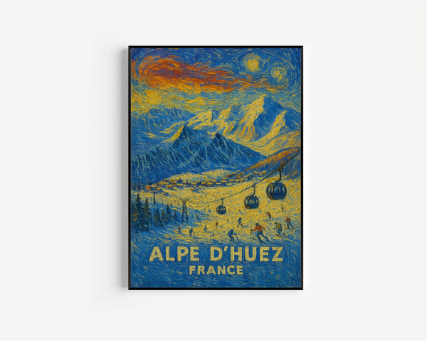 Alpe d’Huez France Ski Resort Poster – Stunning French Alps Winter Art Print – Ski vacation memories1