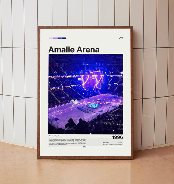 Amalie Arena Poster Tampa Bay Lightning, Mid-Century Modern Hockey Print