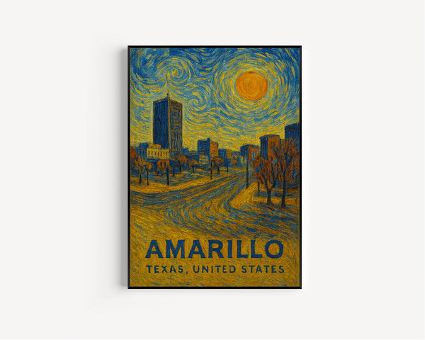 Amarillo Poster Print, Amarillo Travel Poster, Amarillo Van Gogh Style Wall Art, Amarillo, Texas, United States