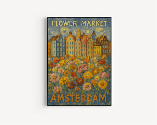 Amsterdam Flower Market Poster, Amsterdam Travel Art, Botanical Wall Art, Holland Travel Art