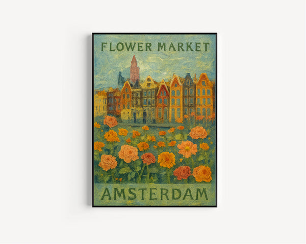 Amsterdam Flower Market Poster, Wall Decor, Netherlands Floral Illustration, Botanical Gallery Wall Art, Gift For Friend, Travel Poster