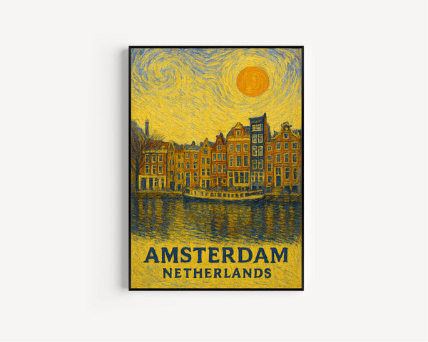 Amsterdam Poster Print, Amsterdam Travel Poster, Amsterdam Van Gogh Style Wall Art, Amsterdam, Netherlands1