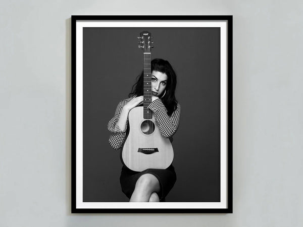 Amy Winehouse Guitar Print, Black and White, Feminist Poster, Vintage Wall Art, Fashion Photography, Digital Download, 1990s, Music Poster 1755763711