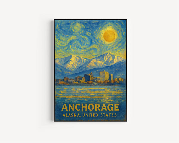 Anchorage Poster Print, Anchorage Travel Poster, Anchorage Van Gogh Style Wall Art, Anchorage, Alaska, United States