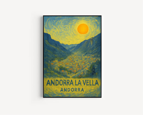 Andorra la Vella Poster Print, Andorra la Vella Travel Poster, Andorra la Vella Van Gogh Style Wall Art, Andorra la Vella, Andorra