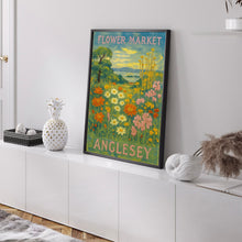 Anglesey Flower Market Poster, Wall Decor, Wales Floral Illustration, Botanical Gallery Wall Art, Gift For Friend, Travel Poster, Modern