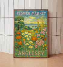 Anglesey Flower Market Poster, Wall Decor, Wales Floral Illustration, Botanical Gallery Wall Art, Gift For Friend, Travel Poster, Modern
