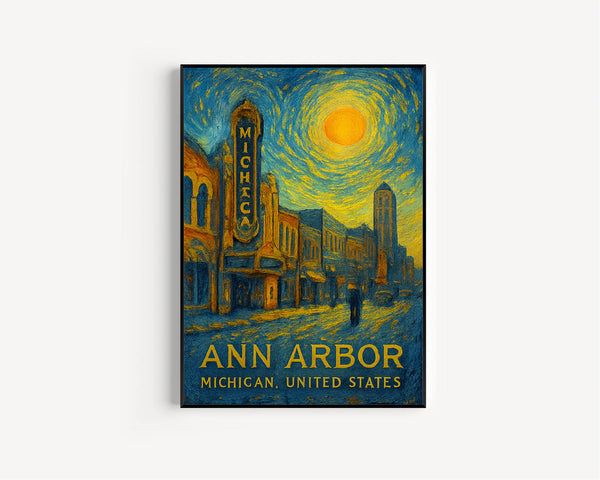 Ann Arbor Poster Print, Ann Arbor Travel Poster, Ann Arbor Van Gogh Style Wall Art, Ann Arbor, Michigan, United States