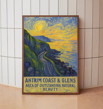 Antrim Coast And Glens AONB Travel Poster, Northern Ireland, Blackcave Tunnel, Devil_s Churn, Black Arch, Vintage Travel Print, Causeway