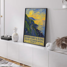 Antrim Coast And Glens AONB Travel Poster, Northern Ireland, Blackcave Tunnel, Devil_s Churn, Black Arch, Vintage Travel Print, Causeway