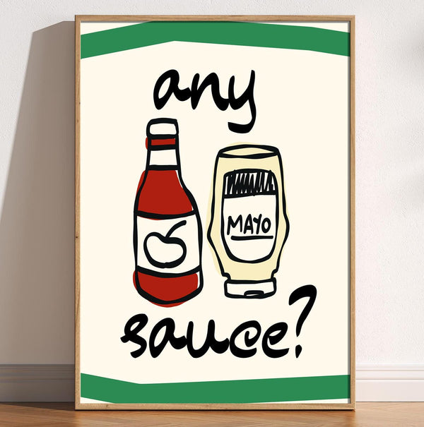 Any Sauce Ketchup Mayo Kitchen Print, Retro Food Kitchen Wall Art, Cafe Decor, Minimalist Doodle Art, Fun Colourful Dining Room Typography 1865305182