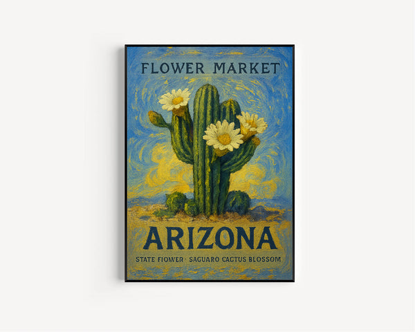 Arizona State Flower Art Print, Saguaro Cactus Blossom, 1960s Wall Art, Neutral Botanical Pastel Artwork