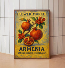 Armenia National State Flower Art Print, 1960s Pomegranate Wall Art, Neutral Botanical Pastel Artwork