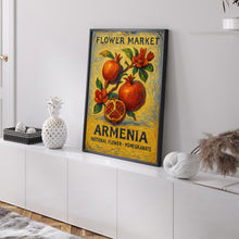 Armenia National State Flower Art Print, 1960s Pomegranate Wall Art, Neutral Botanical Pastel Artwork